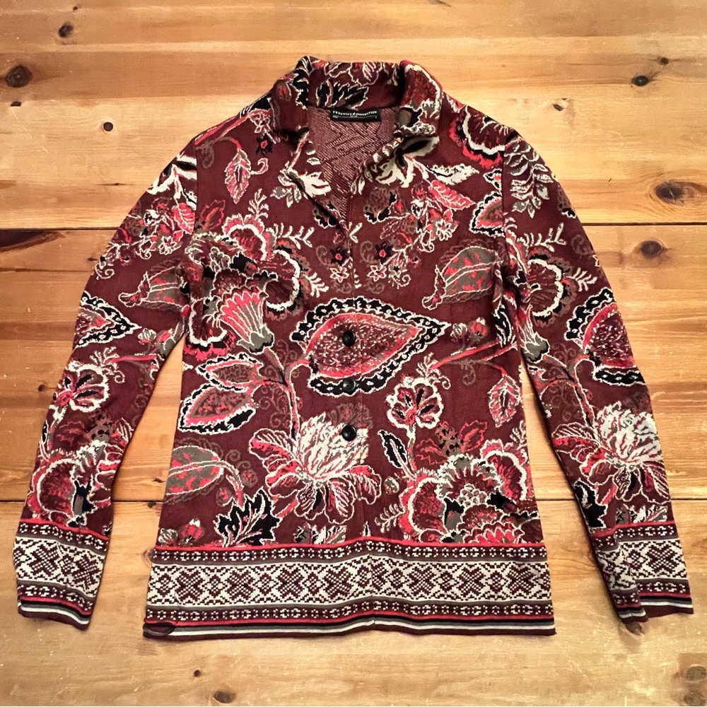 Women’s Peruvian Connection Floral Patterned Button-Up Sweater Jacket Small